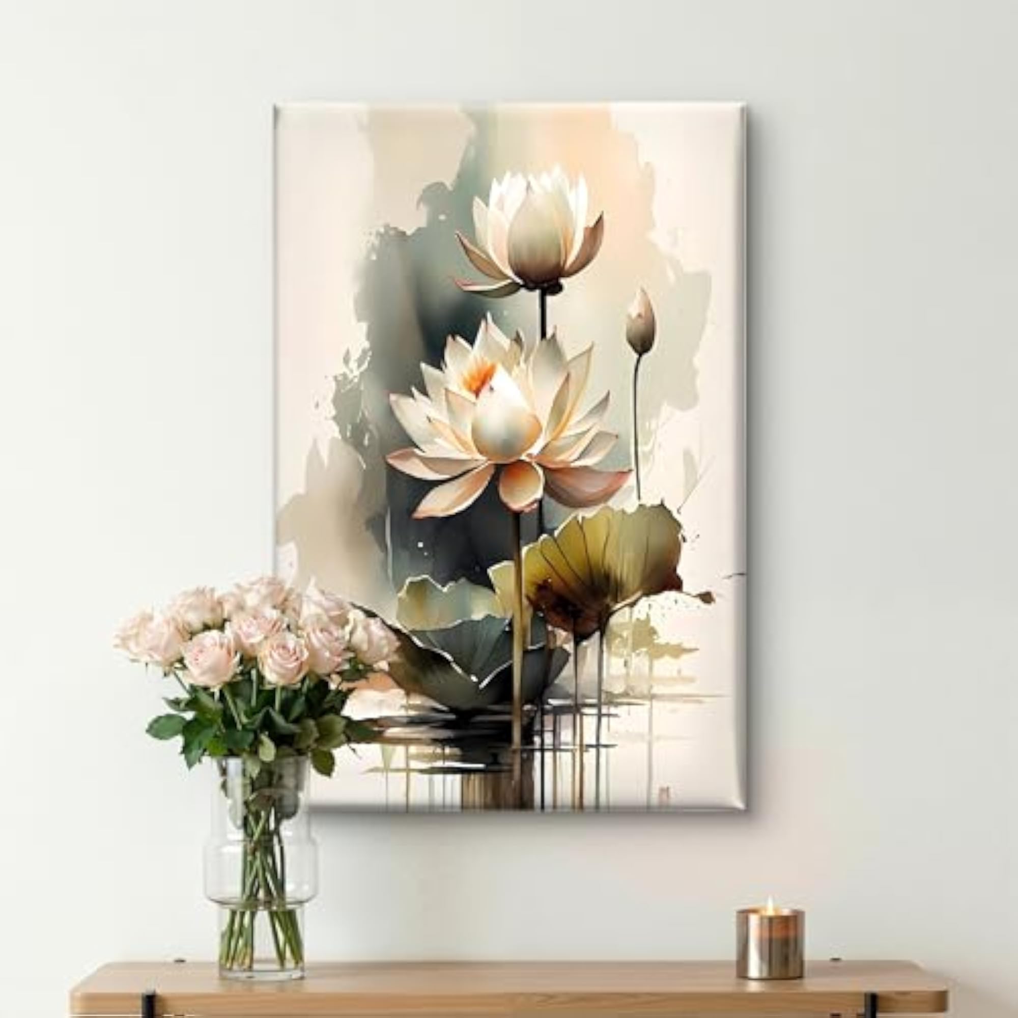 Elegant White Lotus Flower Canvas Wall Art