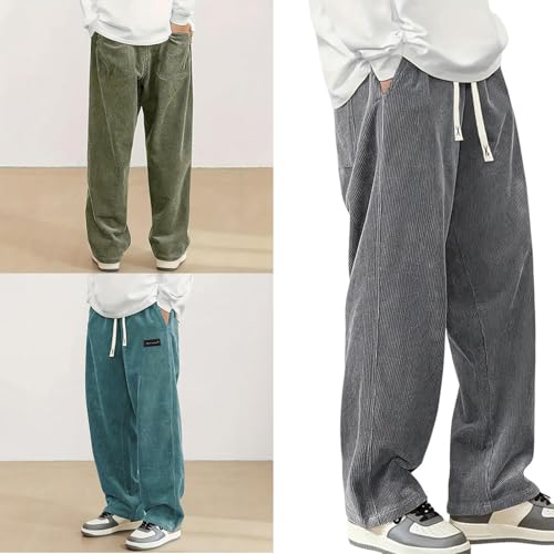 Mokaloha Corduroy Pants, Men's Vintage Casual Embroidery Logo Tether Drawstring Loose Elastic Waist Pocket Trousers2