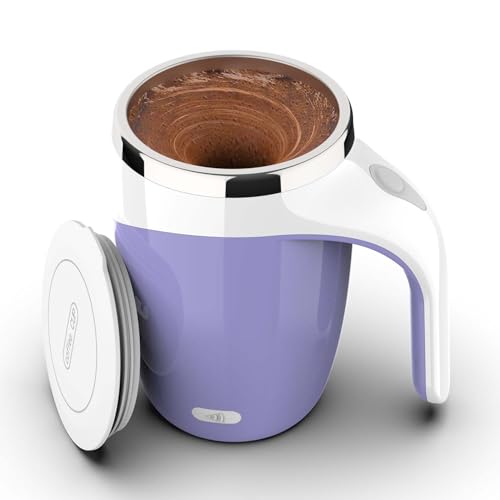 Image of CYANLUX Self Stirring Coffee Mug, Automatic Magnetic Stirring Coffee Mug, Rechargeable Stainless Steel Coffee Mug Electric Mixing Cup with Lid for Coffee Milk Tea (Purple)