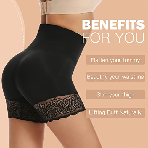 Shaperin Tummy Control Shapewear Shorts For Women High Waist Body Shaper Slip Shorts Lace Thigh Slimmer Under Dresses (Medium,Black) #TOP4