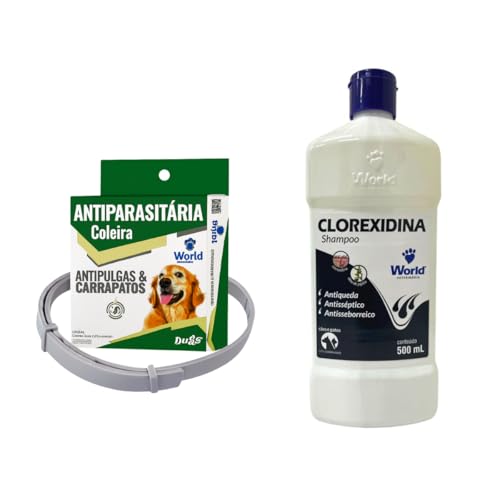Kit Coleira Antipulgas e Carrapato para Cães World Veterinária + Shampoo 500ml para Cães e Gatos