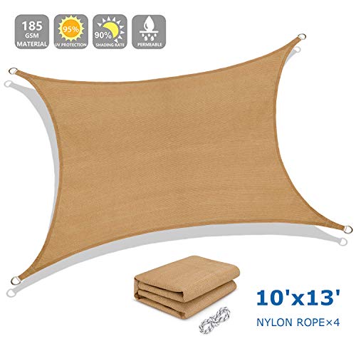 ROYAMY 10' x 13' Sun Shade Sail Rectangle, UV Block Sun Shades Canopy
