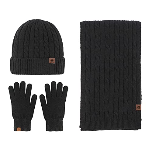 Bonnet écharpe gant laine homme femme tricotés chauds d'hiver en maille côtelée - 3