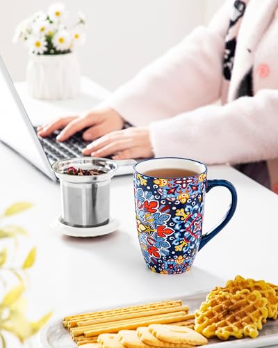 vancasso Teetasse mit Deckel und Sieb, 540ml Keramik Teetasse Groß, Schöne Tassen mit Siebeinsatz Für Losen Tee… – Ansicht 6