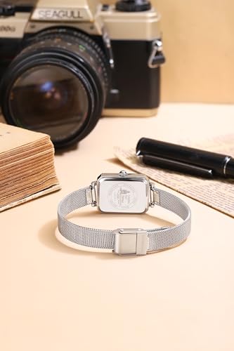 Image of London Fog Victoria Collection Analog Quartz Watch for Women with Textured Dial, Rectangular Metal Case, Mineral Glass, Mesh Strap & Water Resistant - LFW20006