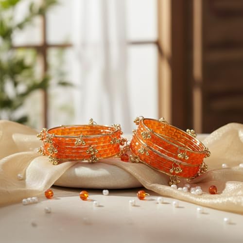Image of Kashmiri Ghangharoo Glass Bangle Set for Women| Light Weight Bangles | Traditional Transparent Fancy Glass Chudi Set for Wedding, Party|Set Of 16(12 Glass + 4 ghungroo bangles)