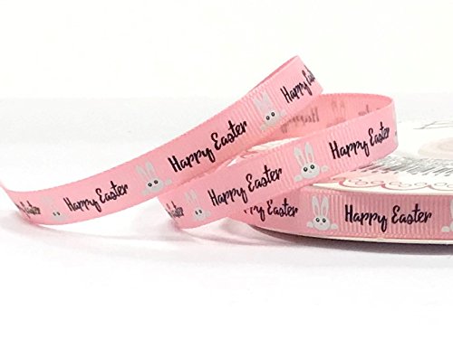 Bertie's Bows Happy Easter Bunny 9mm Pink Grosgrain Ribbon on a 3m Length (N.B. This is a Cut from a roll, Presented on a Bertie's Bows Ribbon Card)