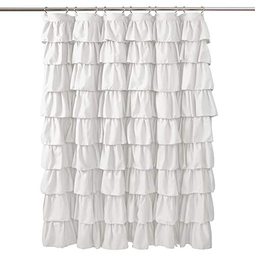 image for Lush Decor Ruffle Shower Curtain | Floral Textured Vintage Chic Farmho