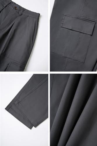 THWEI Cargo Pants for Men Casual Elastic Waist Work Pants Grey L