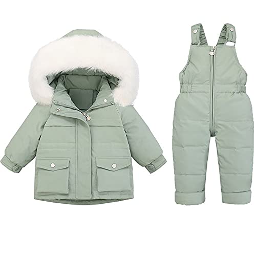 JELEUON Baby Girls Two Piece Winter Warm Hooded Snowsuit Puffer Down Jacket with Snow Ski Bib Pants Outfits