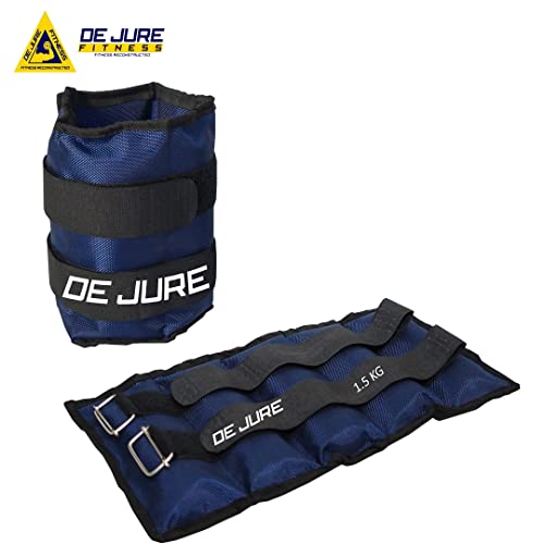 Image of DE JURE FITNESS Ankle & Wrist Weight Pair, Adjustable Strap, 1.5KG Pair (1.5Kg x 2 = 3kg) (E) Blue