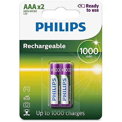 2 Pilhas Recarregáveis Philips Aaa 1000mAh Originais Palito Prontas pro Uso RTU