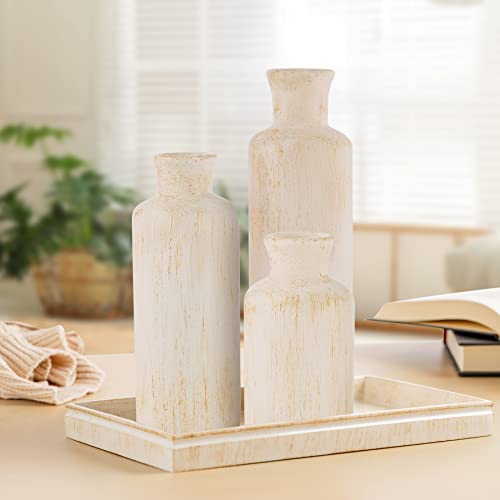 Rustic Luxe Vases For Decor - 3 Piece Shelf Decor Accents Vase Set - Rustic Vases For Modern Farmhouse Decor - Home Decorations For Living Room, Dining Room, Kitchen, Bedroom & Fireplace Decor #TOP3