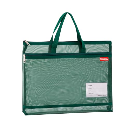 Pendancy Dark Green Folder Bag with Handle, Fits A4 Paper, Mesh Pouch
