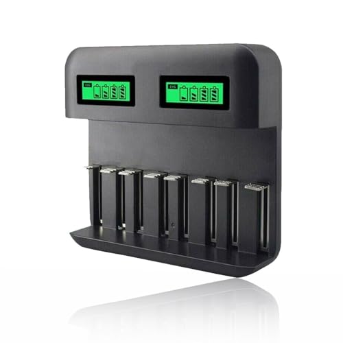 Zymoplas Cargador de batería AA/AAA Pantalla LCD Interfaz USB de 8 Ranuras Protección contra sobrecorriente Profesional Adaptador Carga Oficina