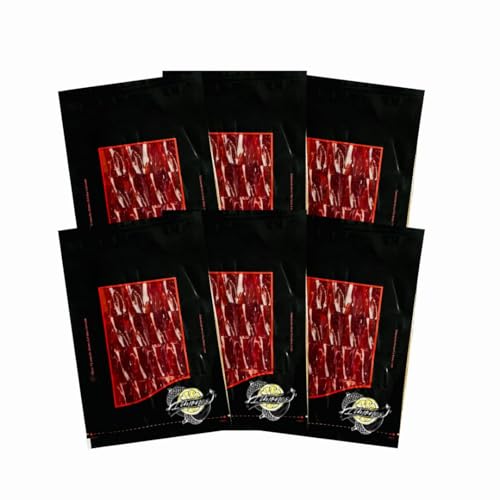 Ibéricos Limones – Jamón ibérico de Bellota 50% Cebo de Campo – 6 Sobres de 100g Cortados a Cuchillo – Curación 24 Meses – Valle de Los Pedroches – Estuche Gourmet Sin Gluten ni Lactosa