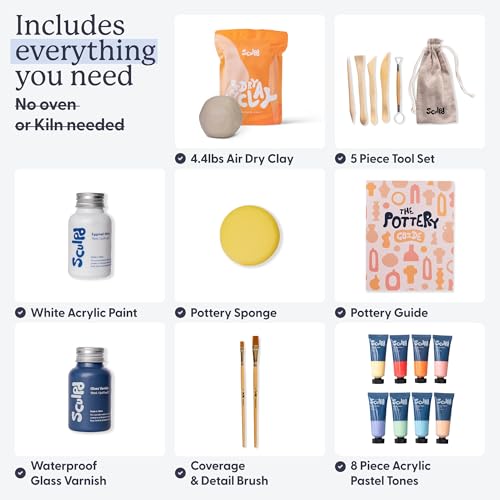 Image of Sculpd Pottery Starter Kit - Complete Air Dry Clay + Painting Beginner Set for 2 Adults: Includes Sculpting Tools, Acrylic Paint, Brushes, Easy Guide, Video Tutorial & More - Date Night Crafts Gift
