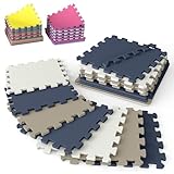16 Tiles with Borders | 12' x 12' Baby Play Mat Foam Puzzle Floor Tiles | Non-Toxic Soft Waterproof Interlocking EVA Playmat for Nursery Playroom Playpen Toddler Tummy Mat