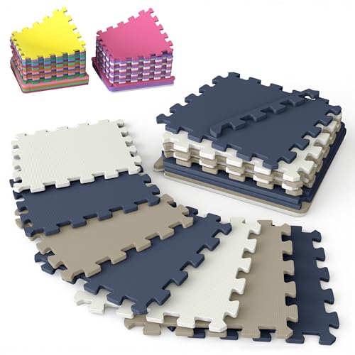 16 Tiles with Borders | 12' x 12' Baby Play Mat Foam Puzzle Floor Tiles | Non-Toxic Soft Waterproof Interlocking EVA Playmat for Nursery Playroom...