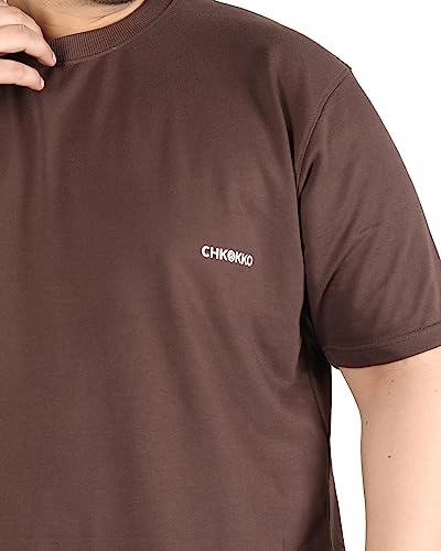 Image of CHKOKKO Men's Plus Size Terry Cotton Loose Fit Half Sleeves T-Shirt