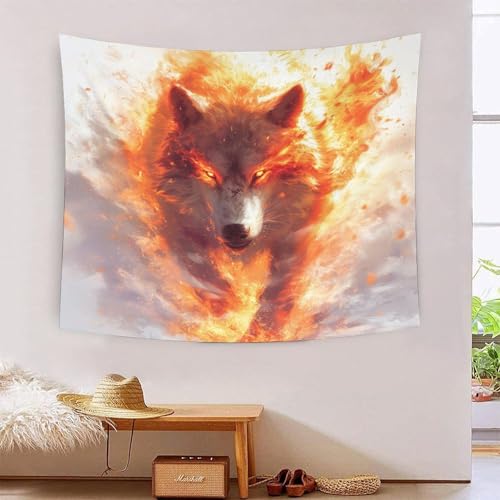 Tapisserie murale loup masquer mur abîmé grand tissu 3D