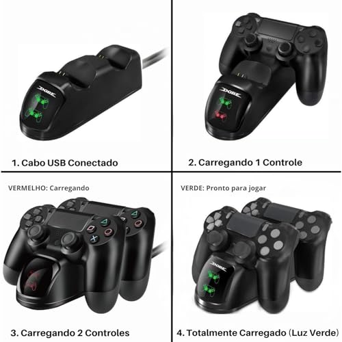 Base de Carregamento para Controles Vídeo Game. Suporte Carregador Dual com LED - Compatível com Con