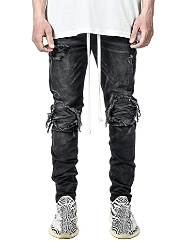 Idealsanxun Black Ripped Jeans For Men Distressed Slim Fit Skinny Stretch Stacked Biker Jeans(Black 2013, 30) #TOP1