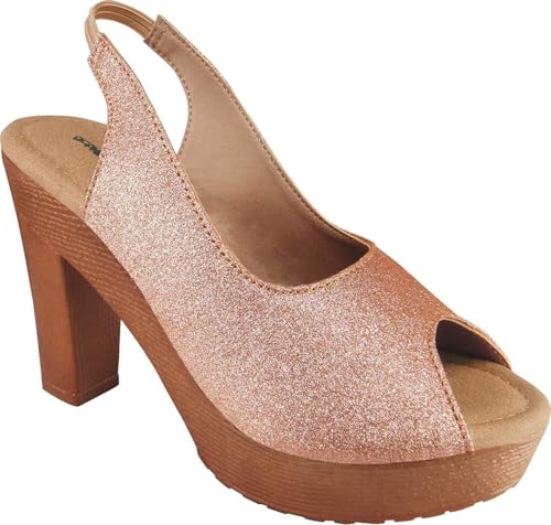 Image of Action Women's Platform Sandals| Block Heel| Glitter Embellished| Grey, Beige