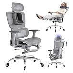 LarkLeaves Office Chair with Footrest, Ergonomic Chair with Neck Pillow & Rubber Wheels, Desk Chair with Adjustable Backrest & 3D Armrests Headrest, Gaming Chair Adaptive Lumbar Support, Grey