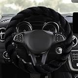 Twisted Fur Soft Steering Wheel Cover for Nissan Magnite 2020-2024 2025, Fuzzy Fluffy Car Steering Cover for Women Soft Warm Soft Faux Fur Touch,Black