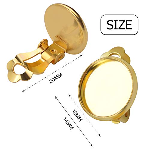 Clip-on Earring Converters, 20pcs (10 Pair) Flat Round Earring Trays 12mm Earring Cabochon Setting Converter for Non Pierced Ears Earring Making - Gold