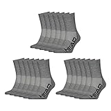 HEAD Herren Damen Performance Sportsocken Short Crew Cotton Blend Socks 9 Paar, Farbe:Grau, Größe:39-42, Artikel:-011 grey