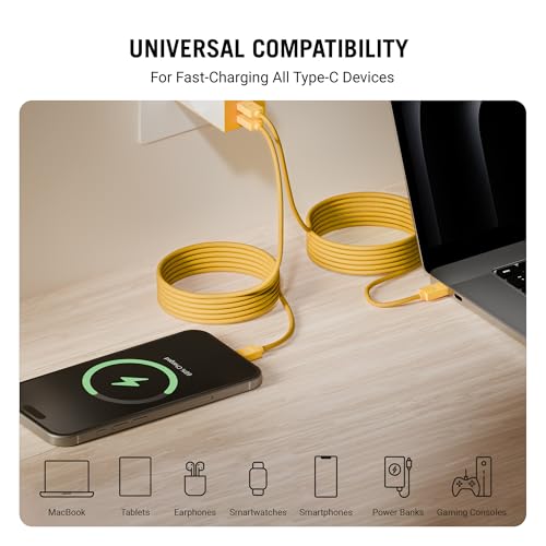 Image of DailyObjects POP 100W Kevlar Core Magnetic Charging Cable | USB Type-C| Fast Charging, 480Mbps Data Transfer | Compatible with Android & iOS Smartphones, Earphones, Tablet /Ipads, MacBook - Yellow