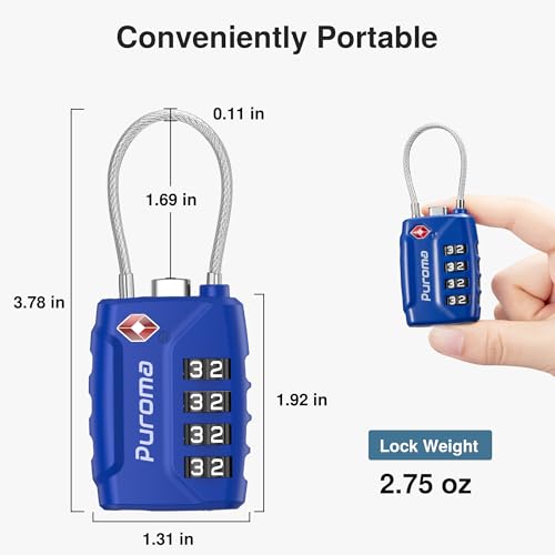 Image of Puroma TSA Approved Luggage Lock, 4 Digit Combination Travel Locks Resettable Code Lock with Zinc Alloy Body for Suitcase, Toolbox, Backpack, Bag, Gym Locker, Basic Blue, Modern