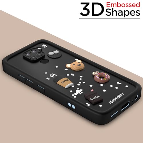 Image of Outlouders Back Cover for Redmi Note 9 | Cute Fun Cartoon 3D Bear Silicone | Full Body Protection Bumper Case (Black)