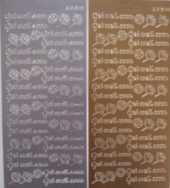 Vision4ever 2 Sheets Get Well Soon Peel-Offs Gold + Silver 40 in Total with Embellishments for Crafting, Scrapbooking, and DIY Projects