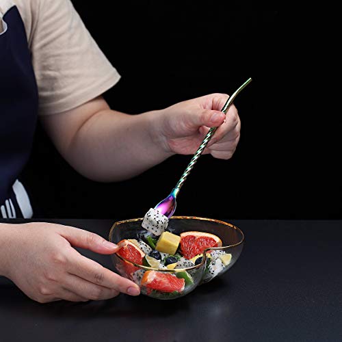 HOMQUEN Rainbow Ice Tea Spoon with Straw Handle for Drinking, 4 Pieces 8.7" Stainless Steel Titanium Rainbow Plating Long Handle Bar Spork Spoon Silverware for Mixing and Stirring - Thumbnail 6