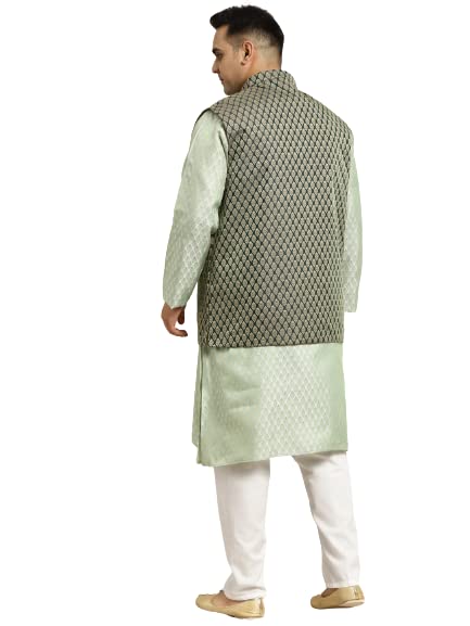 Image of SOJANYA (Since 1958, Men's Silk Blend Grey Kurta Pyjama & Silk Blend Jacket Combo