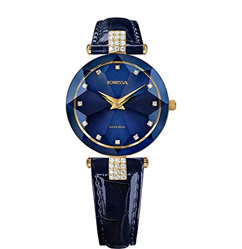 JOWISSA Blau/Gold Facet Strass Schweizer Damenuhr J5.617.M