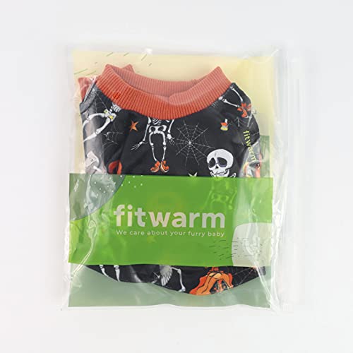 Image of Fitwarm Halloween Skeleton Dog Costume Lightweight Velvet Pajamas Pet Clothes Doggie PJS Puppy Onesie Doggy Outfits Cat Jumpsuits Black Large