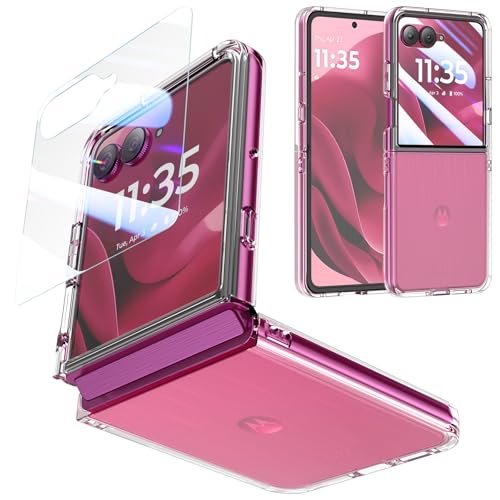 Foluu pour Motorola Razr 60 Ultra 2025 coqu etransparente avec Film de Protection d'écran intégré à l'avant Coque Rigide PC Protection de Pare - Chocs...