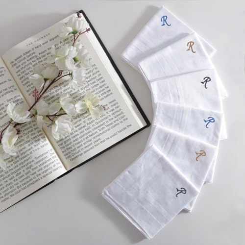 Image of Bonjour Men's White Cotton Handkerchief With Alphabet (A to Z) Initial (Pack of 6)