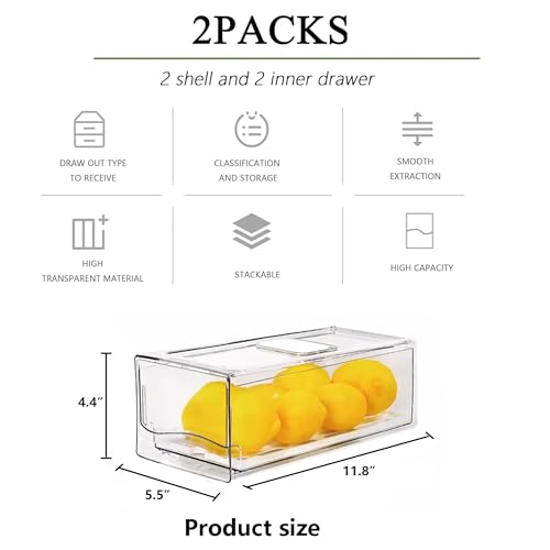 2 Pack Fruit Storage Containers for Fridge, Stackable Refrigerator Organizers and Storage,Reusable Storage ContainersCle - Additional View