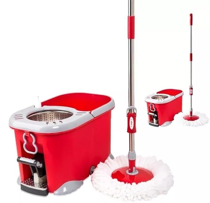 Juego de fregona y cubo de microfibra con pedal giratorio para limpiar suelos y azulejos de madera