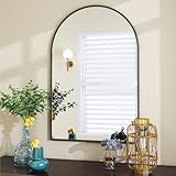 VooBang Arched Wall Mirror, 16x24 inch Arch Bathroom Mirror, Wall Mounted Vanity Mirror with Arch Metal Frame, Modern Bathroom Vanity Mirror for Bedroom, Living Room, Hanging or Leaning, Black