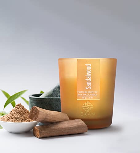 Image of EKAM Sandalwood Votive Soy Wax Scented Candle, 40 Grams, 10 Hours Burn Time| Long Lasting Premium Candles | Ideal for Home Decor | Gifting & Aromatherapy (Pack of 9)