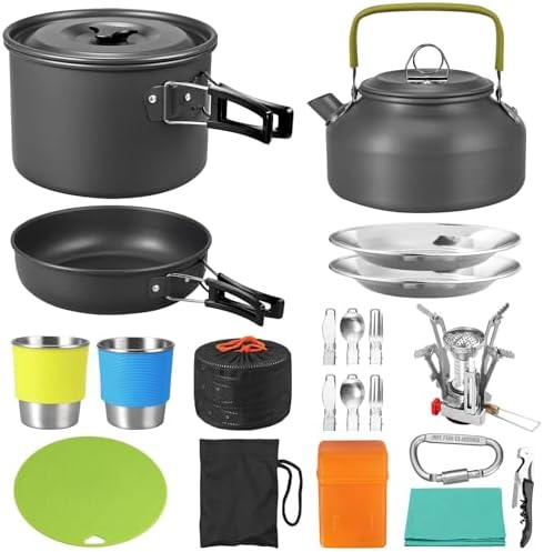 Anbte 21pcs Camping Cooking Set, Non-Stick Camping Pots and Pans ...