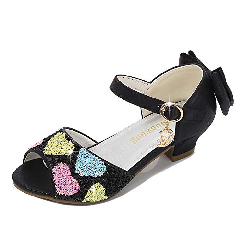 Girls Dress Shoes Wedding Party High Heel Mary Jane Sequined Heel Bow Princess Shoes Sandals