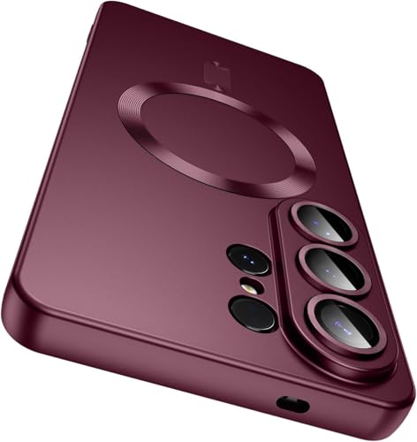 Image of DIZORO Compatible with Samsung S26 Ultra Case,Matte Luxury Metallic Luster Flexible TPU, Compatible with MagSafe, Wireless Charging Shockproof Case with Lens Camera Protector Back Cover (Wine)