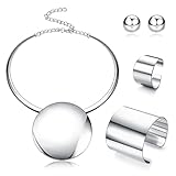 Sanfenly Statement Chunky Jewelry Set Choker Earrings Bracelet Ring Gold Silver Plated Round Pendant Necklace Nigerian Costume Party African Jewelry Accessories for Women